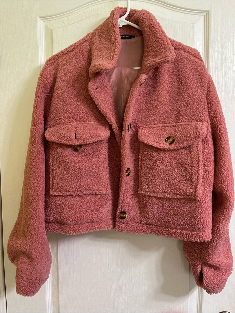Women’s Pink Sherpa Button-Front Jacket pretty garden